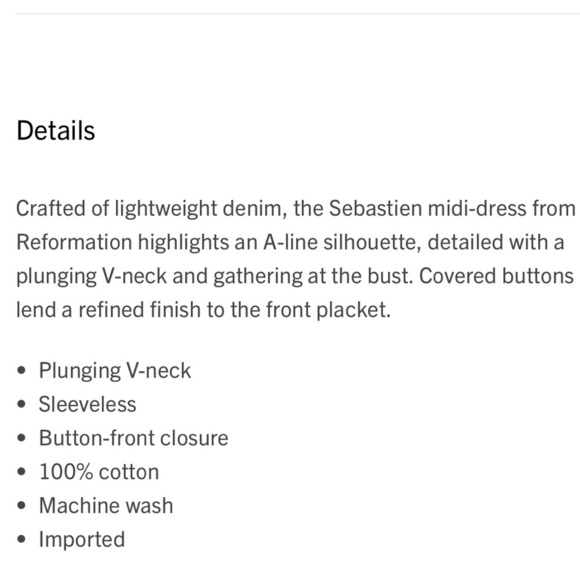 NWT Reformation Sebastian Denim Midi Dress Savannah V-neck Button-Front Size 4 - Picture 13 of 13